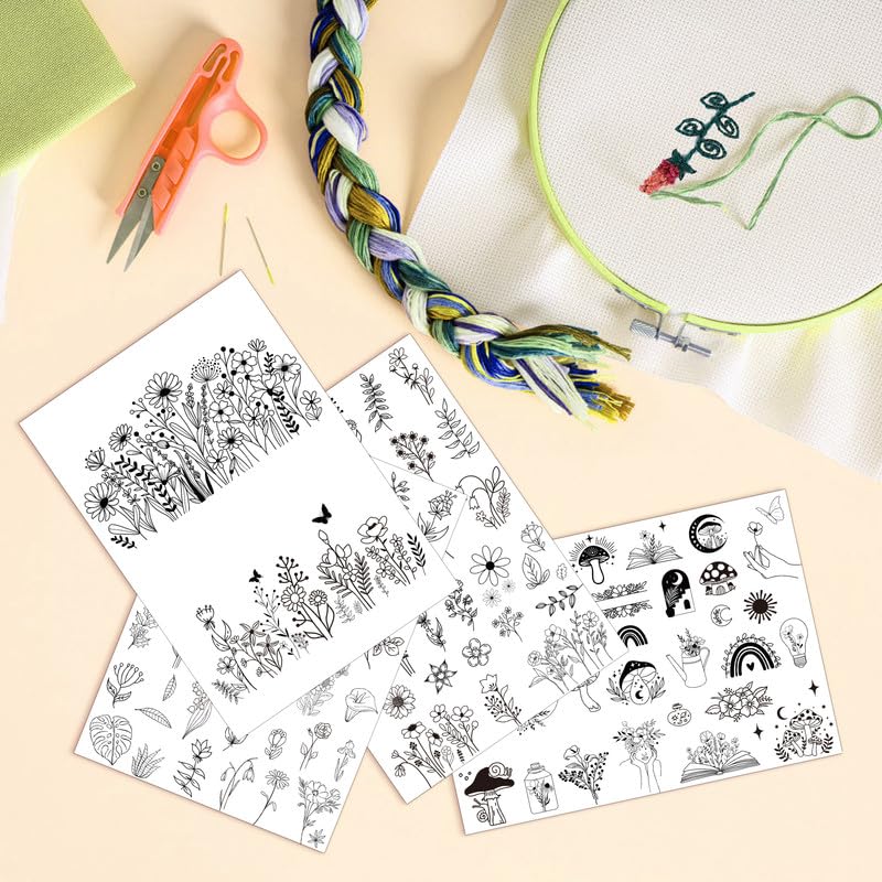 Water Soluble Embroidery Patterns, Stick and Stitch Paper for Sewing - style: Boho flower