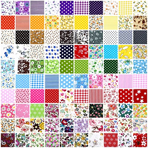Moukeren 100 Pcs 8 x 8 Inch Cotton Fabric Squares, Pre Cut Quilting Bundle - size: 8 x 8 Inch
