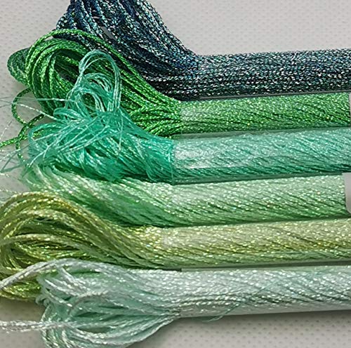 KCS 6-Strand Cross Stitch Metallic Variegated Pearl Shiny Embroidery Floss (6 skeins, Solid Color 5) - color: Solid color 5