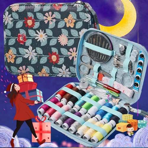 Printing Vines Sewing Project Kits,Travel Portable Sewing Set with Zipper Sewing Case,87 PCS Professional Sewing Supplies Accessory for Adults,Emergency, Home - color: 87PCS-Vines