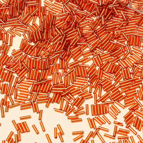 2000pcs Glass Bugle Beads, Tube Beads Bulk, Mini Long Tiny Small Waist Loose Spacer Embroidery Beaded for Bracelets Jewelry Making Sewing, Crafts, 2×6mm, Orange - color: Orange