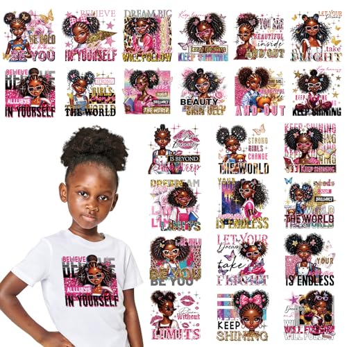 Dazoratix Black Girl Iron on Transfers - 24 Sheets African American Girls DTF Ready to Press Heat Patches Vinyl Designs Stickers Decals for T Shirts Clothes Hoodies Hat DIY Crafts Applique Decorations - style: Black Girl