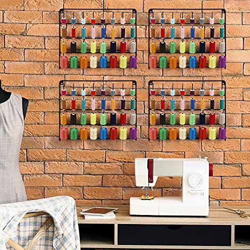 4 Pack Sewing & Embroidery Thread Rack Wall-Mounted Thread Holder Metal Sewing Organizer with Hanging Tools, Large Thread Organizer, 32-Spool - color: Black