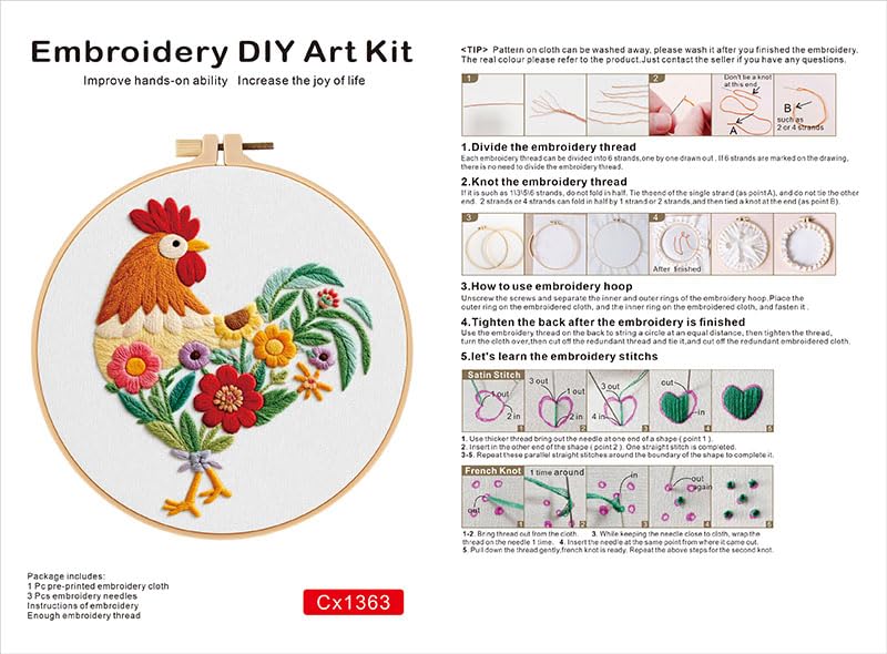 Haootadiy Beginner Embroidery Kit for Adults, Easy Cross Stitch Kit for Beginners and Adults, Full Embroidery Hoop Kit with Needles and Thread Included (Pattern 12) - color: Pattern 12
