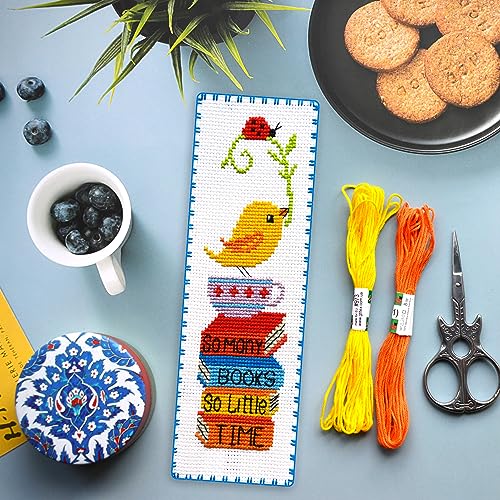 Povitrulya So Many Books So Little Time - Counted Cross Stitch Kit for Adults - Embroidery Set with Funny Inspirational Quote, Gifts for Reader, Book Lover, Writers - color: So many books