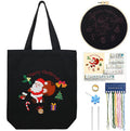 CREAWONDER Canvas Tote Bag Embroidery Kit with Pattern for Beginners, Arts and DIY Embroidery Crafts Kits for Adults, Include Instructions, Thimble, Embroidery Hoops, Color Threads and Tool - color: CR002 SantaClaus