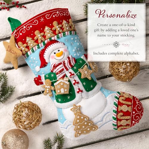 Bucilla Felt Applique 18" Stocking Making Kit, Jolly Gingerbread Snowman, Perfect for DIY Arts and Crafts Projects - style: Stocking