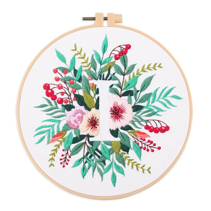 Amiiba Embroidery Starter Kit with Letter I Pattern, DIY Full Range Stamped Embroidery Cross Stitch Kits for Beginners Adults (Letter I) - color: Letter I