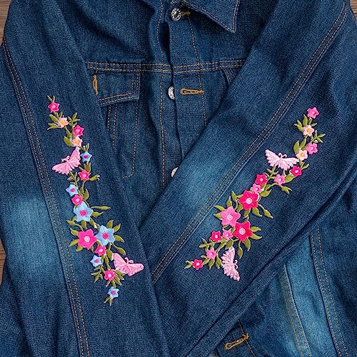 CHANZET Flower Iron On Patches 4pcs, Butterfly Flower Embroidered Patches, Floral Applique Embroidery Patches for Clothes Dresses Decorative DIY Craft Sewing