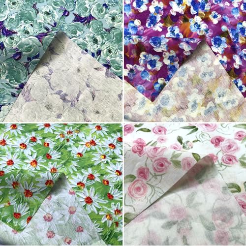 7 Pcs Oil Painting Flower Fat Quarters Fabric Bundles Quilting Fabric Bundle Patchwork for Sewing Quilting and Crafting (18x22 inch)