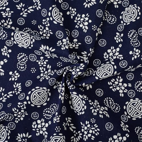 1 Yard 63 Inch Prussian Blue Linen Fabric Floral Pattern Canvas Soft Breathable Needlework Embroidered Cloth for Sewing Making Clothing Curtain Decor Garment Accessories DIY Crafts Supply - size: 1600MM, style: Prussian Blue Flower