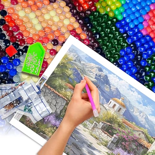 JATOK Diamond Painting Kit for Adults, Village, 27.5 x 15.7 in - color: Mustard
