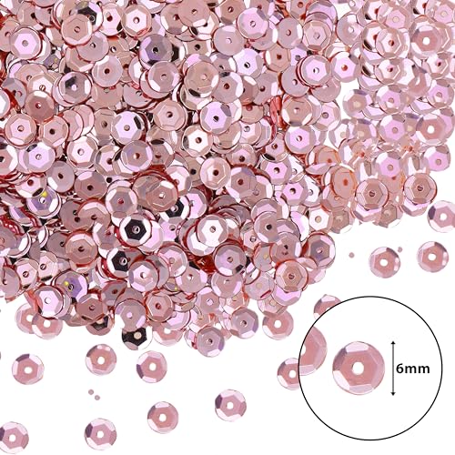 Mandala Crafts 6mm Cup Round Rose Gold Sequins for Sewing Embroidery - color: Rose Gold, size: 6mm Cup Sequins
