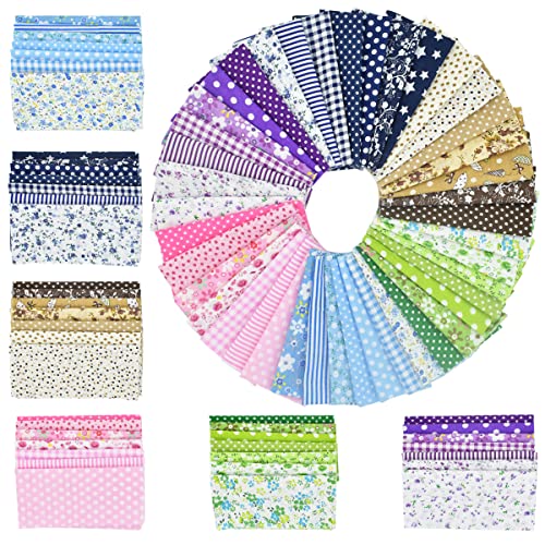 42 Pcs 9.8 x 9.8 Inches Cotton Fabric Sewing Patchwork Squares Quilting Bundles Different Pattern Cloths for Sewing DIY Art Work Supplies Scrapbooking Quilting by Renashed - color: Navy/Blue/Brown/Pink/Purple/Green