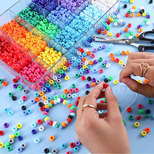 2600+pcs Pony Beads Kit 18 Color Rainbow Plastic Multicolor Pony Bead Bulk with Elastic String Hair Beads DIY Crafts Jewelry Making Kit for Bracelets Necklaces Key Chain - color: Solid Pony Beads