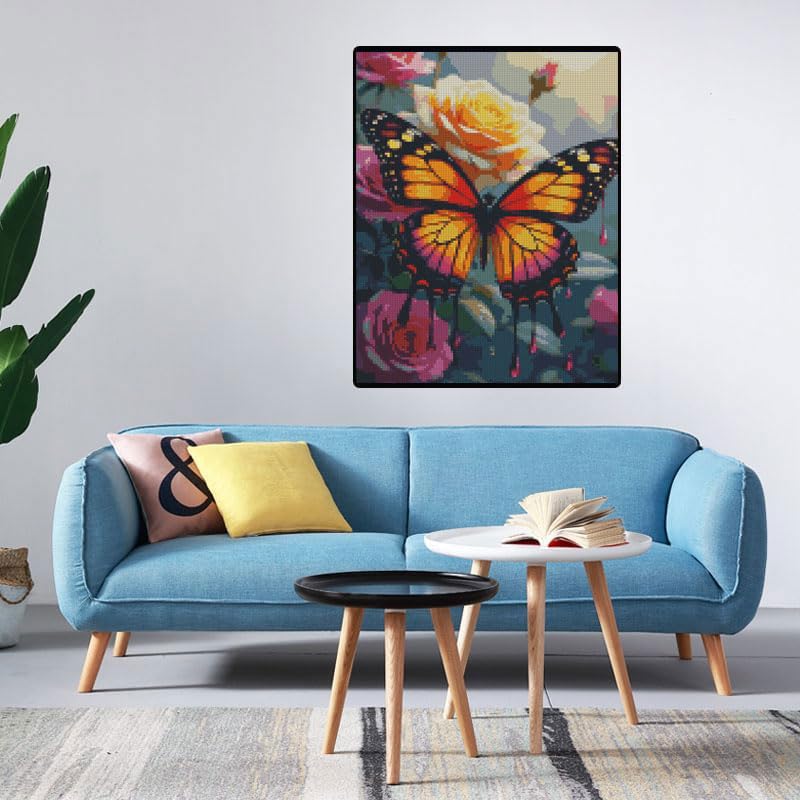 Butterfly & Flower Stamped Cross Stitch Kit, Embroidery 11.8x15.7in - color: D073