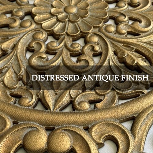 XIAOAIKA Boho Carved Wood Wall Art Panel, Floral Mandala, Distressed Gold - color: Gold