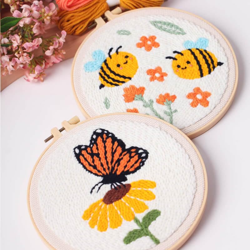 artcici Punch Needle Kit for Beginners with Butterfly Flowers Pattern Tool and Yarn, Easy Embroidery Rug Hooking Set (Butterfly) - color: Butterfly