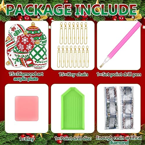 Yuxung 15 Pcs Christmas Diamond Art DIY Keychain Hanging Ornament, Classic - color: Classic