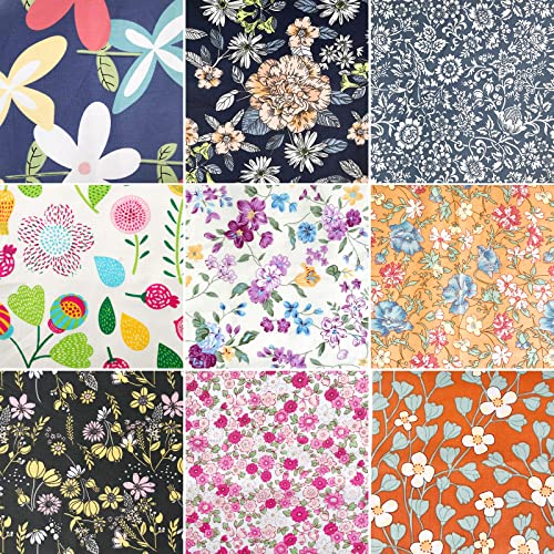 50pcs 10x10 Inches Cotton Quilting Fabric Craft Supplies Top Fat Quarter Bundles Floral Precut Fabric Square for DIY Craft Patchwork - size: 10x10 Inches