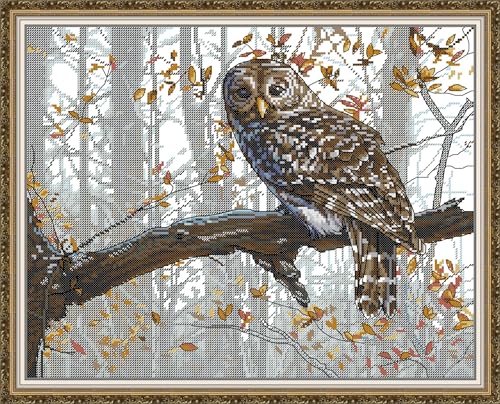 Aiorkeng Cross Stitch Kits Stamped Full Range of Embroidery Starter Kits for Beginners DIY-Printed kit Owl 14(Printed) 11CT 3 Strands 21.7×17.7inches - color: Owl 14(printed)21.7×17.7inches