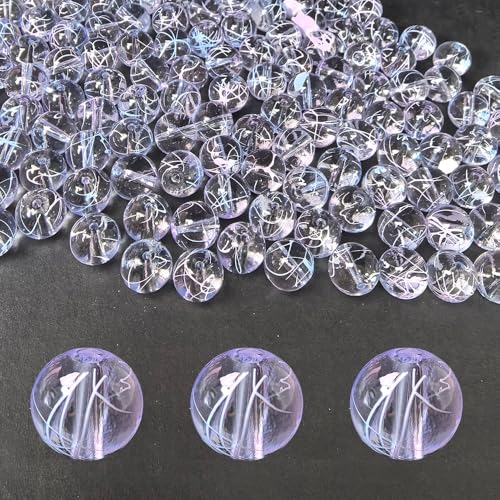 10mm Hand-Drawn Glass Beads Bulk 160pcs Blue Purple Round - color: Blue&Purple 10mm