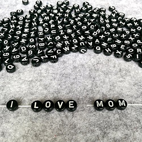 Amaney 1400pcs 4×7mm Black Round Acrylic Alphabet Letter Beads A-Z and Number Beads for Jewelry Making Bracelets Necklaces Key Chains - color: Black&Number, size: 7x4mm