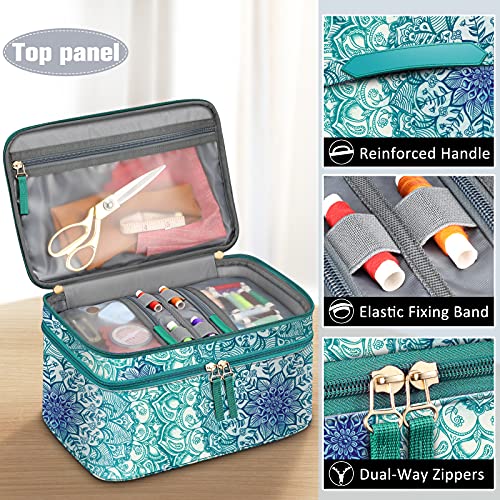 FINPAC Double-Layer Sewing Accessories Storage and Organizer Case Bag - color: Emerald Illusions