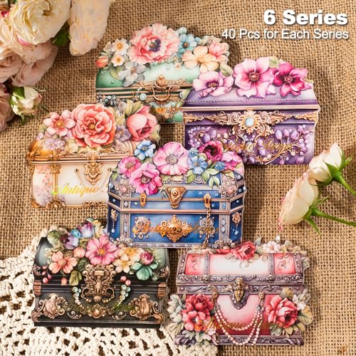 240Pcs PET Scrapbook Stickers Vintage Floral Designs for Scrapbooking DIY Crafts Waterproof Journaling Supplies Junk Journal Ephemera with Storage Organizer - color: Old Object Floral Fragrance