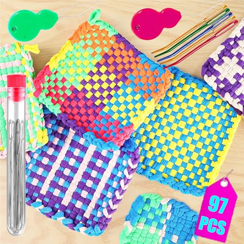97 Pcs Yarn Needles Set,Large-Eye Blunt Needles 7 Size,Stainless Steel Yarn Knitting Needles, Crafting Knitting Plastic Yarn Needles for Kids, Sewing Needles with Threaders for Crocheting Sewing