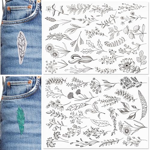 Patemby Embroidery Pattern Water Soluble Embroidery Stabilizers, Stick and Stitch Embroidery Paper Wash Away with Pre-Printed Pattern Designs Stencils Transfers for Hand Sewing Lover Beginner - color: Leaves