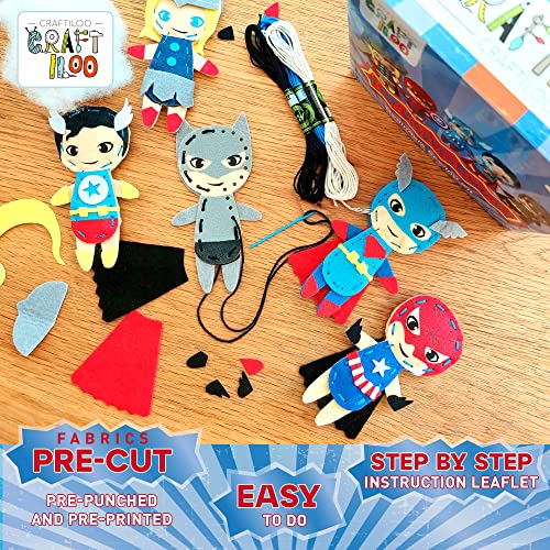 Superhero Sewing Kit for Little Kids - 5 Easy Felt Beginner Projects - color: Superhero Kit