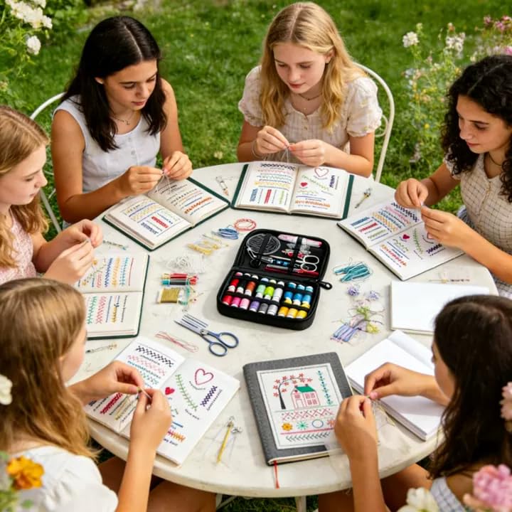 Nichalous Embroidery Stitch Book Kits, Portable All Scenario Embroidery Stitch Book with Fabric Pages, Perfect for Beginners and Craft Lovers, Unique Handmade Gift (A)