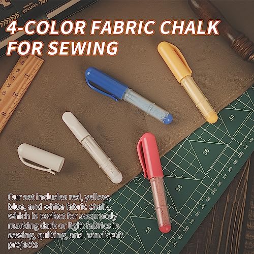 Calvana (3-pack) Fabric Chalk Markers -Erase Tailor’s Chalk for Quilting and Sewing - Compatible with Most Fabrics - With Dosing Wheel Technology, Red, Blue, White