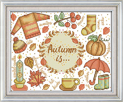 Howie's Needlepoint Cross Stitch Kits, 11CT Pre-Printed Pattern Needlepoint Kits, Full Range of Stamped Starter Kits (Autumn Impression, 15 x 11.4 Inch) - color: Autumn Impression