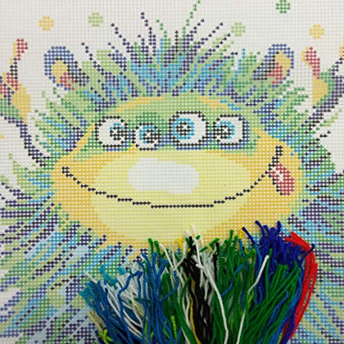 Brvsk Friendly Needlepoint Kit for Adults and Beginners — Little Monster 16″ × 16″ with Clear, Precise Printed Design on Cotton Canvas; Includes 2 Needles, Yarn, and Easy-Read Chart