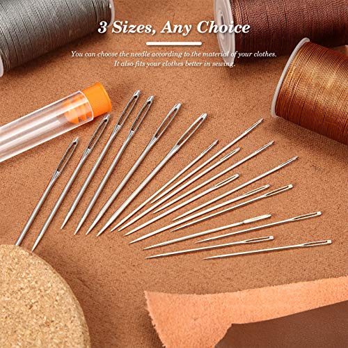 Outus 18 Pcs Large-Eye Needles Steel Yarn Knitting Needle, 3 Size with Case