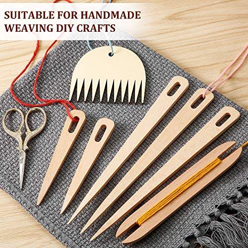 WILLBOND 7 Pcs Wood Weaving Tools Hand Loom Stick Shuttles Comb Needle