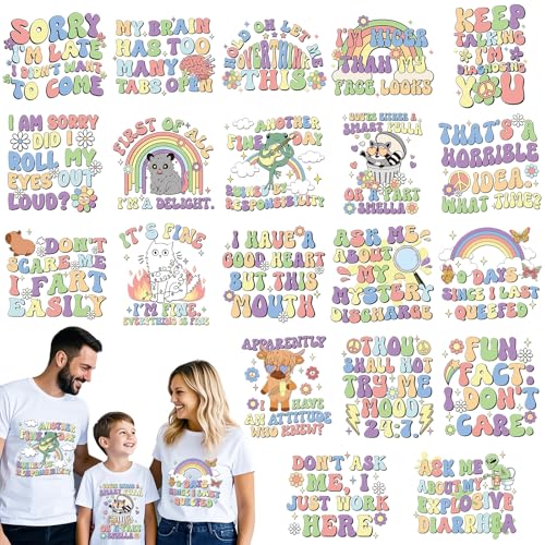Dazaoratix Sarcastic Iron on Transfers - 20 Sheets Funny Sarcasm DTF Ready to Press Heat Patches Stickers Vinyl Designs Decals for T Shirts Clothing DIY Crafts Women Clothes Pillow Hoodies Decorations - style: Sarcasm