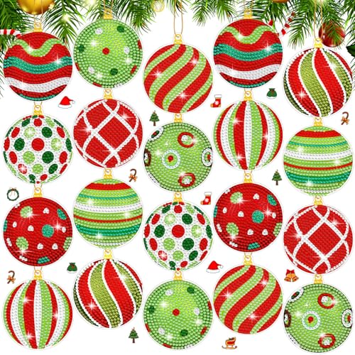 Realspring 20 Pcs Christmas Diamond Art Ball Ornaments 5d Lime Green Red - style: Cute