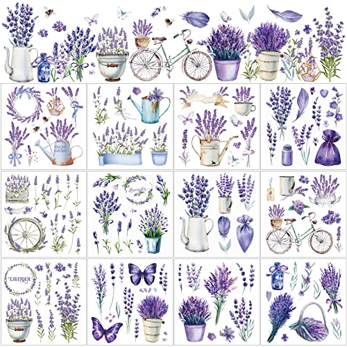 BBTO 12 Sheets Rub on Transfers for Crafts Wood Furniture DIY, 5.5" x 5.7" - style: Lavender Style