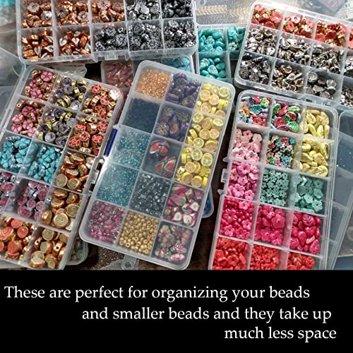 KINJOEK 10 Pack 15 Grids Plastic Bead Organizer Containers Storage, Adjustable Dividers Diamond Jewelry Craft Painting Storage Case, Clear Small Fishing Tackle Box for Sewing Cross Stitch Accessories - color: Clear, size: 15Grid 10PCS
