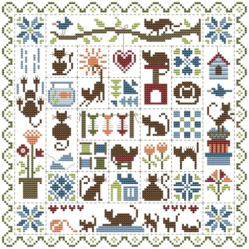 Howie's Needlepoint Cross Stitch Kits, 14CT Pre-Printed Winter Kitten Pattern Embroidery Kits, Full Range of Stamped Starter Needlework Kits (Winter Kitten, 11.42 x 11.42 inch) - color: Winter Kitten