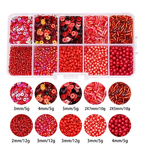 Red Glass Seed Bugle Tube Beads for Jewelry Making - color: red