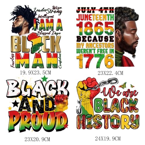 4 Packs Juneteenth Iron on Transfer Stickers Patches 1865 Black History Heat Transfer Vinyl Decals for Clothing Black Men Proud Lives Matter Design Washable Iron on Appliques for T-Shirt Pillow Bags - color: Juneteenth D