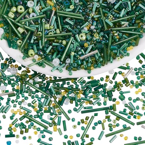 Ornaland Glass Bugle Beads Tiny Long Tube Seed Beads Bulk, Green, 30g - color: Green