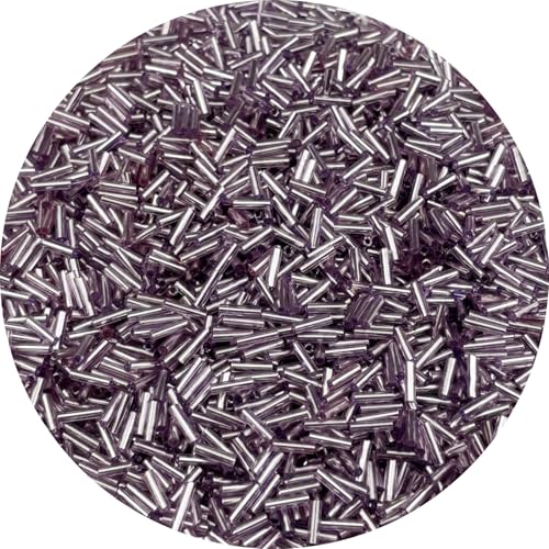 90g Glass Bugle Beads 7x2mm Embroidery Tube Glass Spacer Bulk Small Craft Long Beads for Necklaces Bracelets Earrings DIY Jewelry Making(Violet) - color: Violet