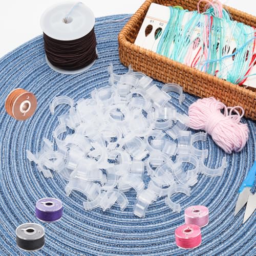 JAKOUE 80pcs Bobbin Clips Organizer Set - Clear Plastic Clamps for Embroidery Thread, DIY & Sewing Kits - size: 80pcs,Clear