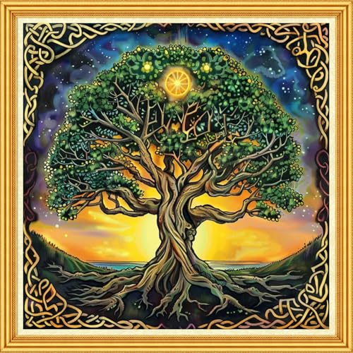 Foxhool Stamped Cross Stitch Kits,11CT Printed Cross Stitch Pattern Full Embroidery Kits for Beginner Needlepoint Kits-Magic Tree 18x18 inch - color: Craftpatterns03