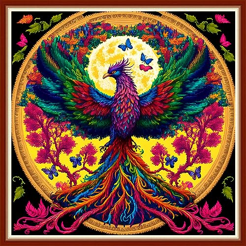 Dimensean Stamped Cross Stitch Kits Full Range of Embroidery Patterns Starter Kits for Beginners Adult DIY Cross Stitches Needlepoint Kits 11CT-Auspicious Phoenix 17.7x17.7 inch - color: Pattern Style 02